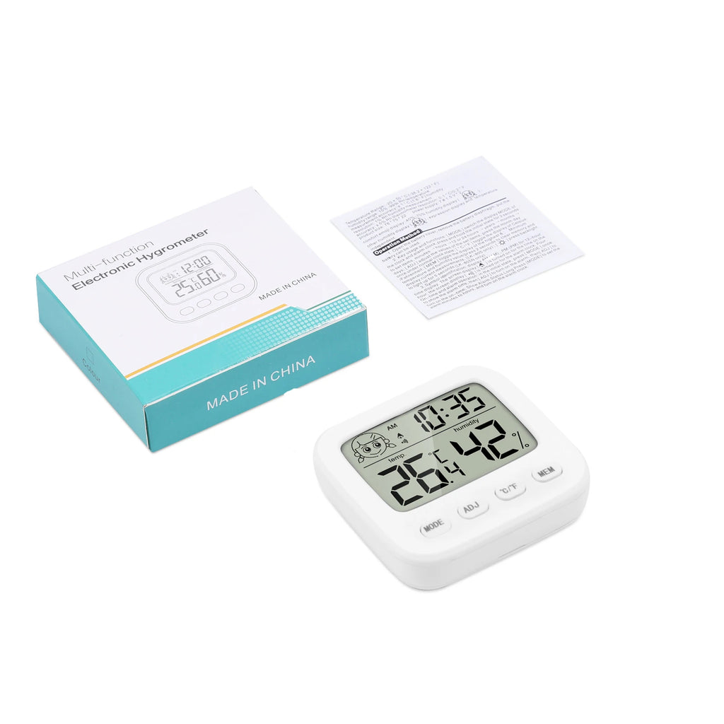 Digital Indoor Hygrometer Thermometer with Backlight Clock and Humidity Gauge for Home Office Travel
