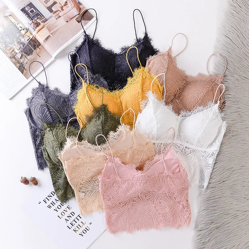 CowLost | product_id-wireless-floral-lace-push-up-bra-with-removable-pads-solid-bralette-for-women |2