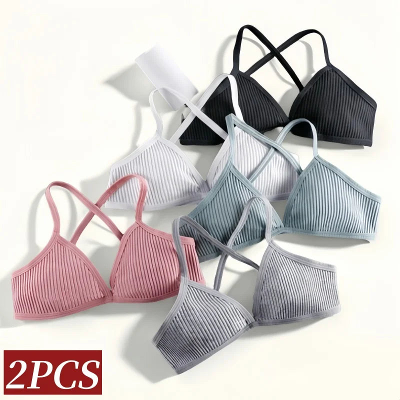 CowLost | product_id-2pcs-wireless-v-neck-1-3-cup-push-up-bras-for-women-breathable |2