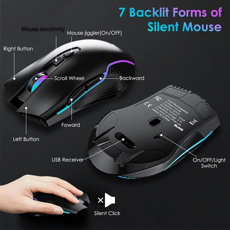 CowLost | product_id-rechargeable-7-color-backlit-full-size-keyboard-with-slot-wrist-rest-volume-knob-mouse-set |3