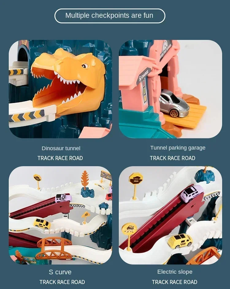 Electric Rail Car Dinosaur Building Parking Lot Adventure Racing Toy for Children