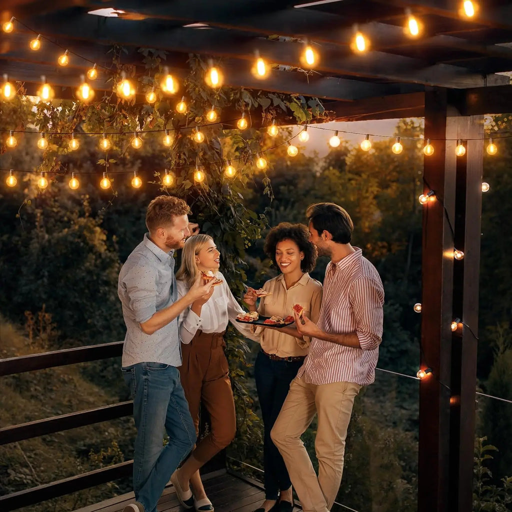 Mexllex 15.5M G40 Solar LED String Lights Outdoor Waterproof with 8 Modes for Patio Balcony Wedding
