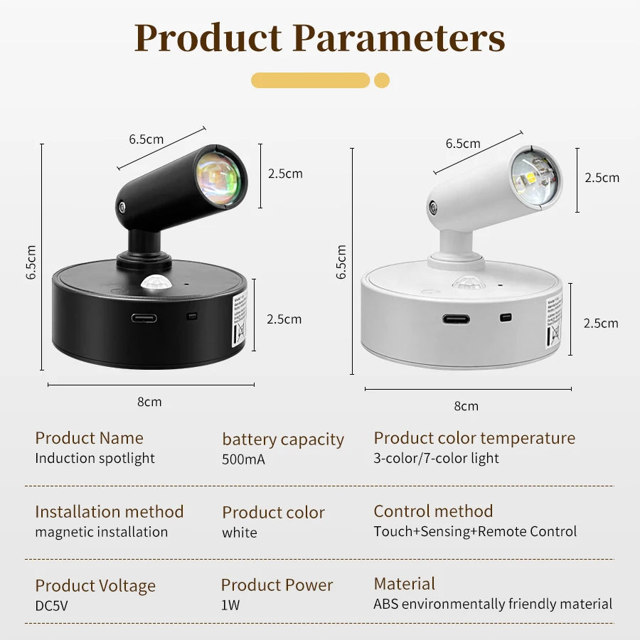 CowLost | product_id-magnetic-rotatable-touch-dimmable-rgb-3-color-led-spotlight-with-remote-usb-rechargeable-motion-sensor-wall-light |6