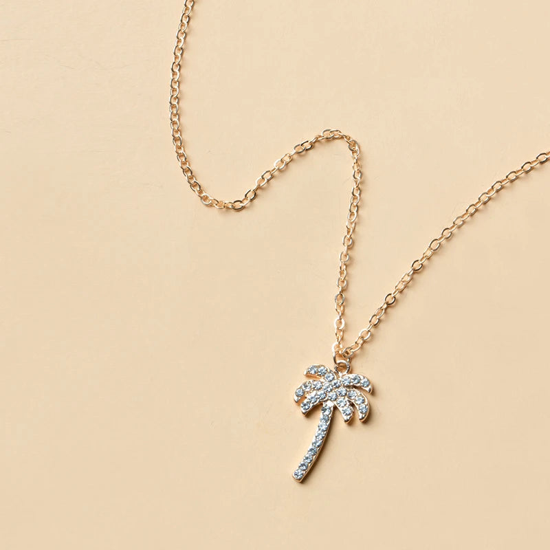 CowLost | coconut-palm-tree-necklace-for-women-exquisite-crystal-zircon-metal-clavicle-chain-choker-summer-beach-ocean-sandy-jewelry |4