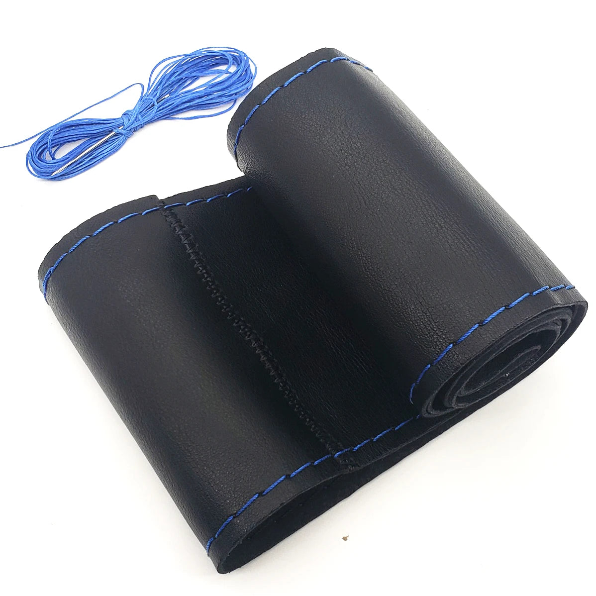 CowLost | black-red-blue-leather-diy-car-steering-wheel-cover-protection |17