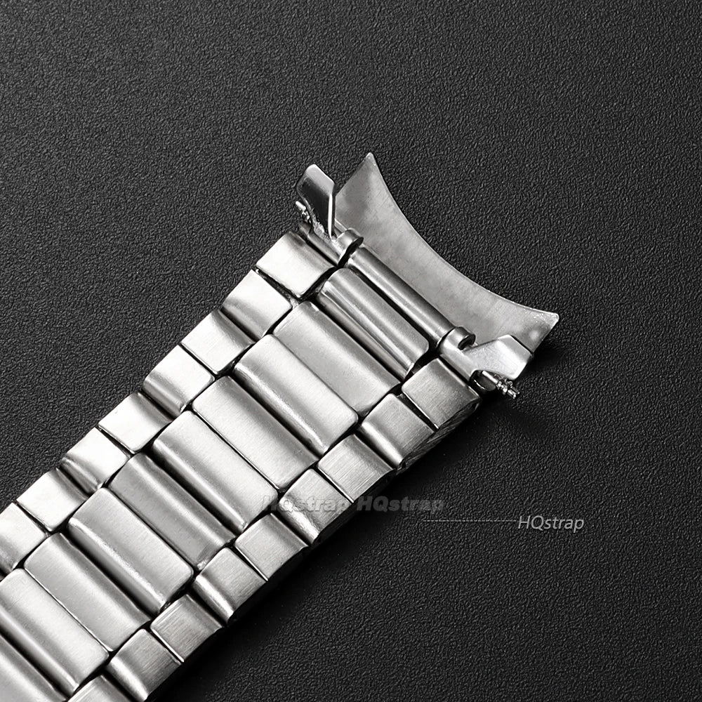 Curved End Stainless Steel Watch Strap 20mm 22mm Folding Buckle for Seiko Replacement Band