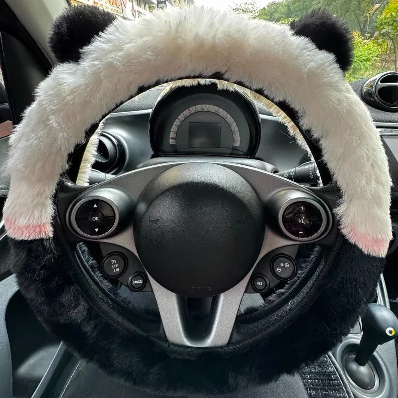 CowLost | winter-warm-plush-car-steering-wheel-cover-with-cute-panda-ears |1