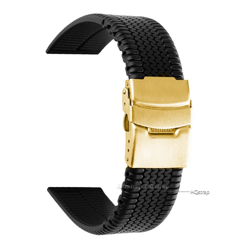 CowLost | product_id-black-silicone-sport-watchband-20mm-24mm-with-tire-pattern-folding-buckle-waterproof-universal-strap |10