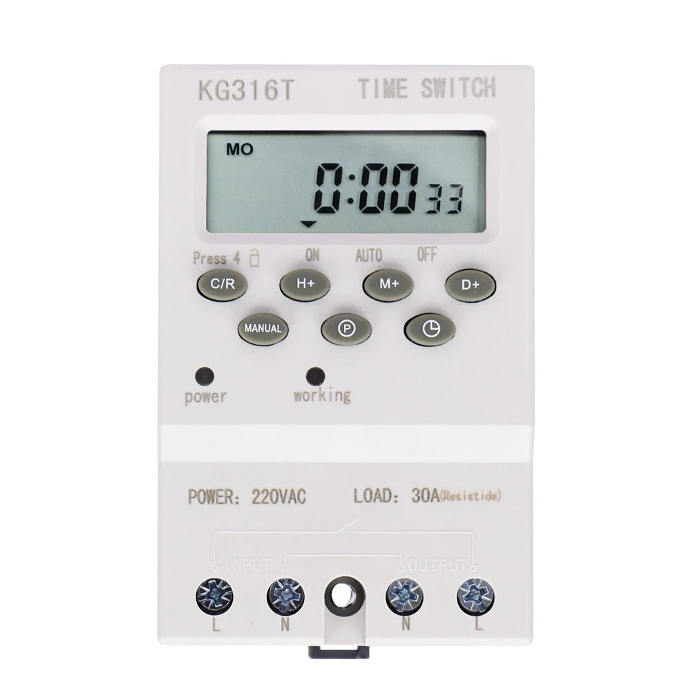 Digital 7-Day Programmable Timer Relay 220V 25/30A with Power Outage Memory
