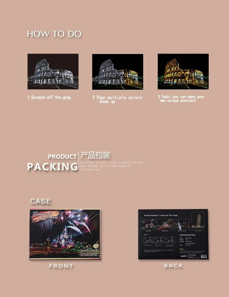 CowLost | product_id-4pcs-a5-diy-scratch-painting-set-cherry-blossoms-classical-buildings-landscapes-animals |11