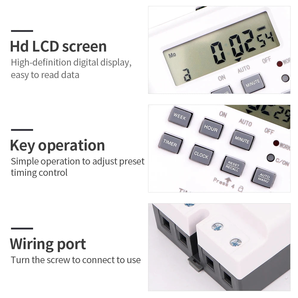 Digital 7-Day Programmable Timer Relay 220V 25/30A with Power Outage Memory