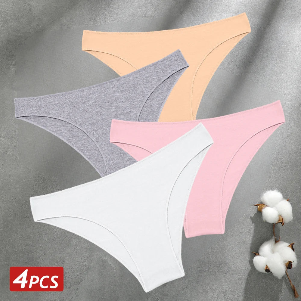 CowLost | activewear-pants-4pcs-women-s-seamless-low-waist-cotton-briefs-solid-color-panties |23