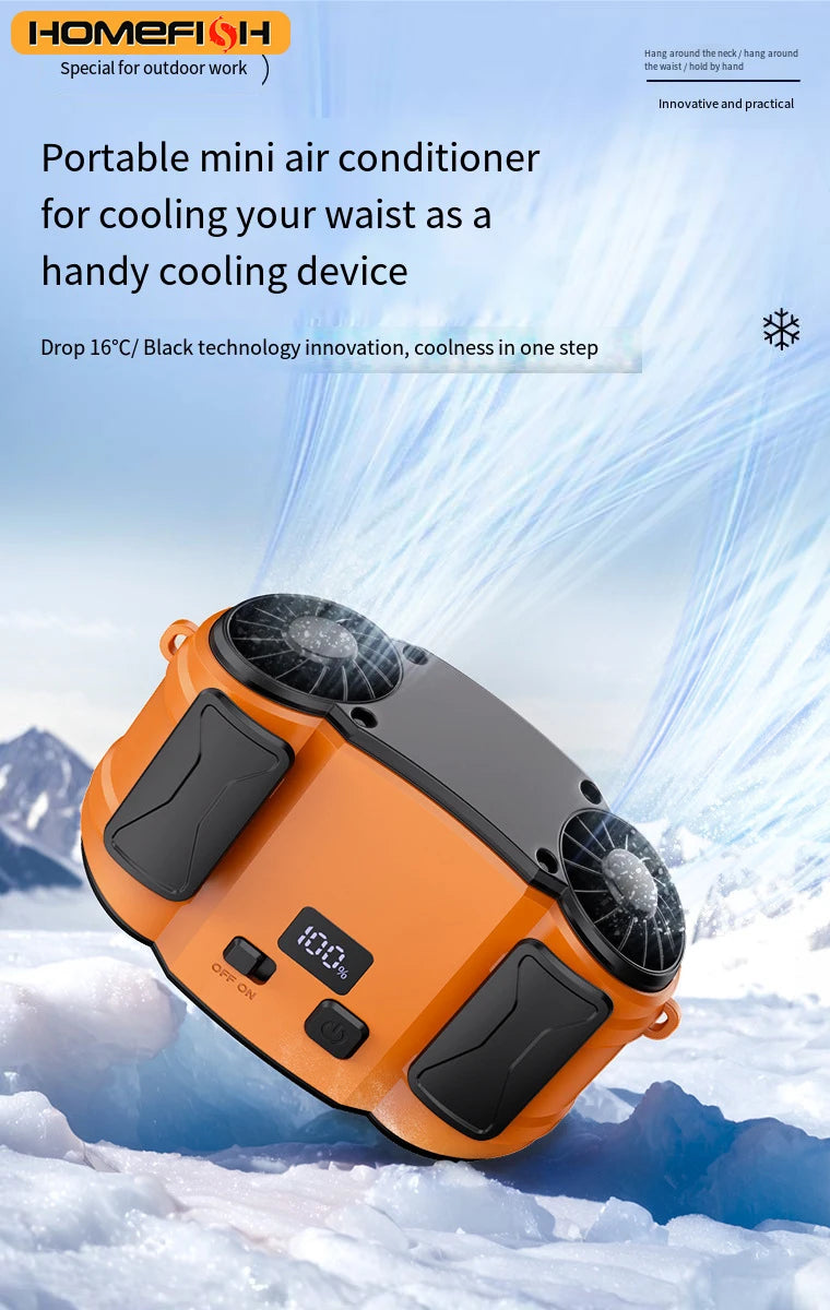 CowLost | product_id-portable-usb-rechargeable-mini-neck-fan-with-waist-clip-power-bank-led-light-for-outdoor-sports-and-camping |7