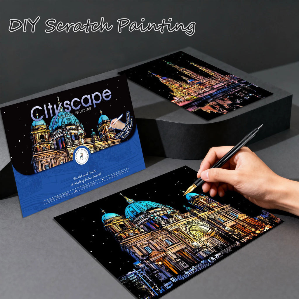 CowLost | product_id-2-pcs-diy-scratch-painting-set-famous-buildings-cityscape-night-view-40-5x28-5-cm |2