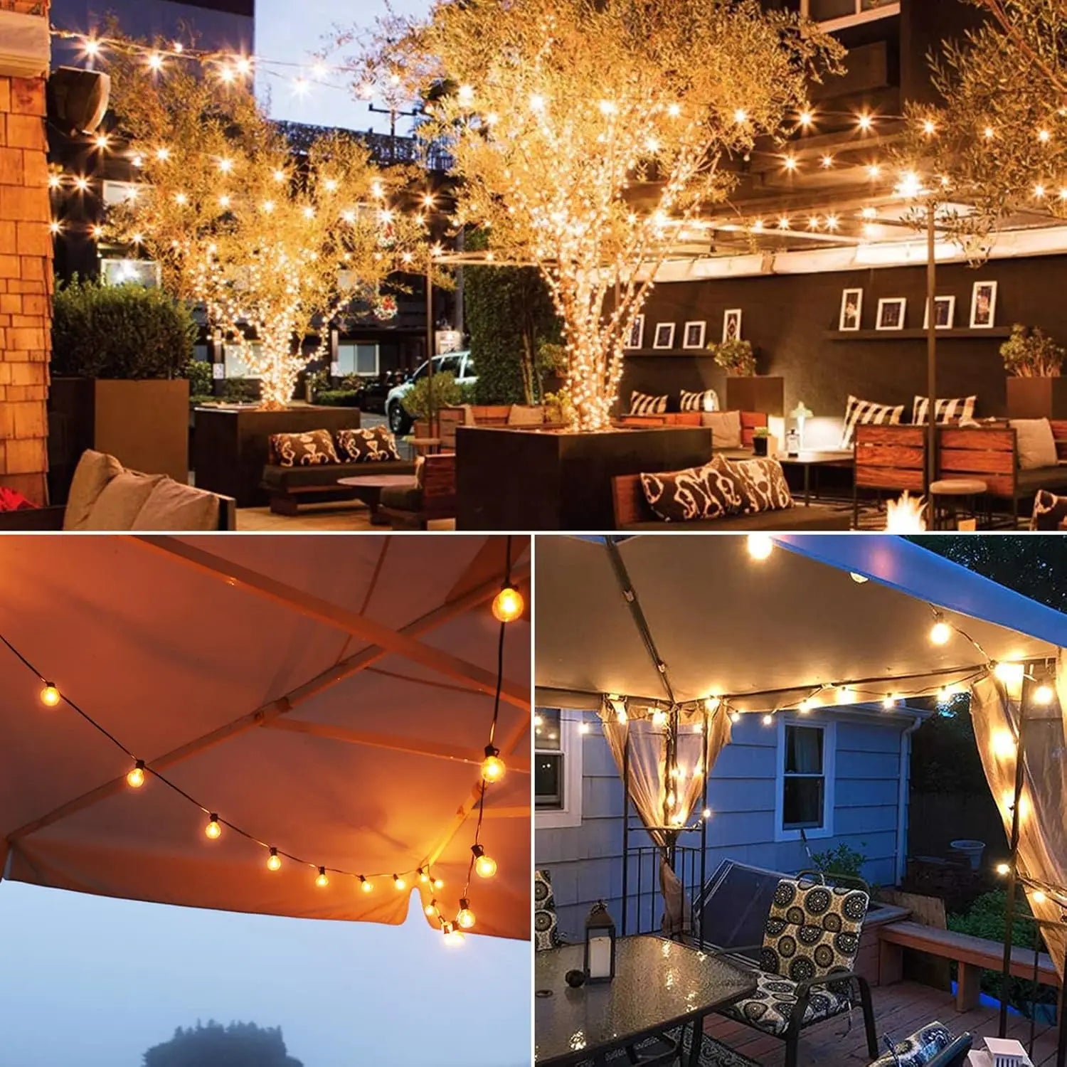 15M G40 Tungsten Outdoor String Lights, IP65 Waterproof, 220V Connectable Garland for Patio Porch Party Decor