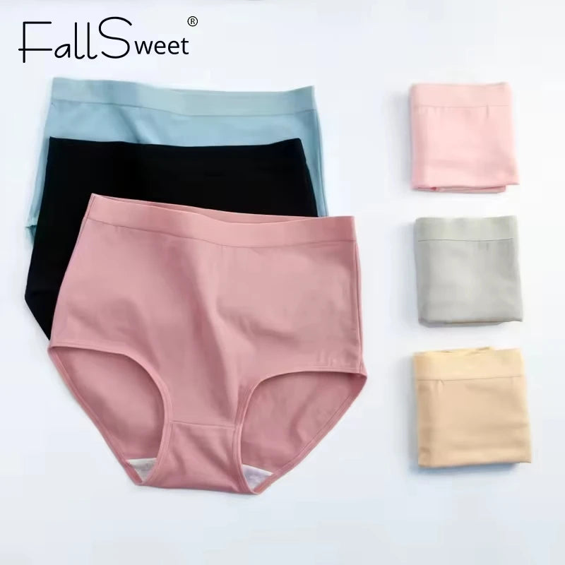 CowLost | product_id-fallsweet-womens-high-waist-cotton-plus-size-briefs-5-pack-m-xxxl |2