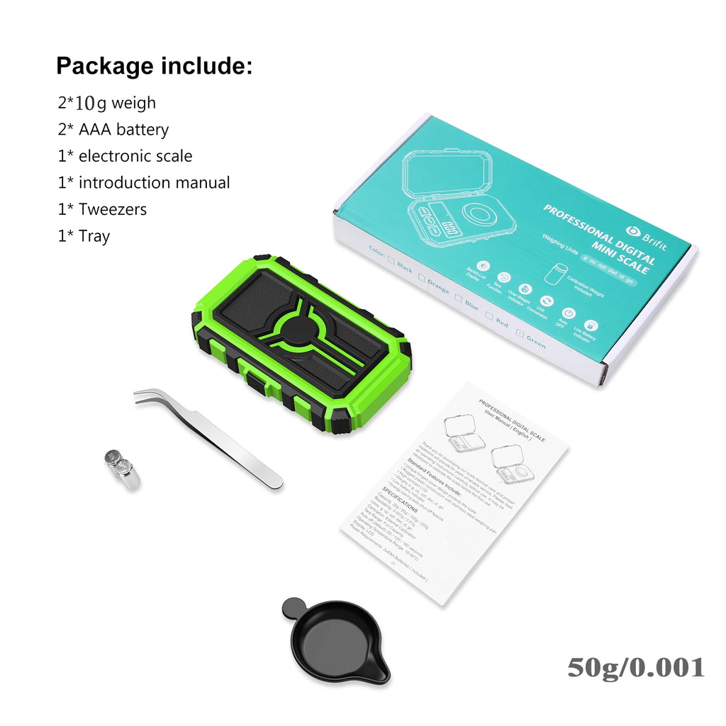 Brifit 0.001g-50g Digital Pocket Scale with Calibration Weights and LED Display