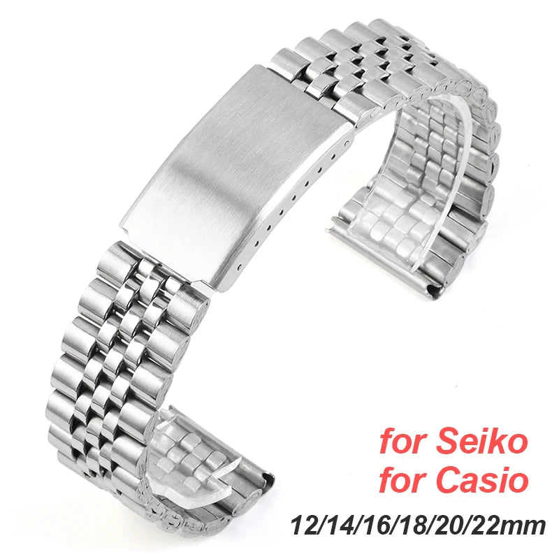 Stainless Steel Watchbands 12-22mm with Folding Clasp for Casio & Seiko