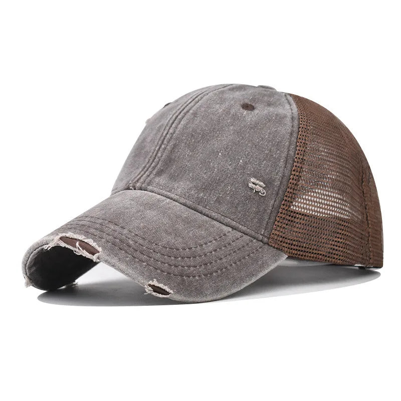 CowLost | washed-cotton-mesh-breathable-baseball-cap-made-old-ripped-light-board-cap |14