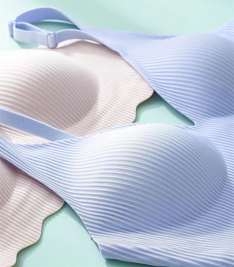 CowLost | product_id-seamless-womens-striped-thin-semi-fixed-cup-bra-for-small-chest-support |12