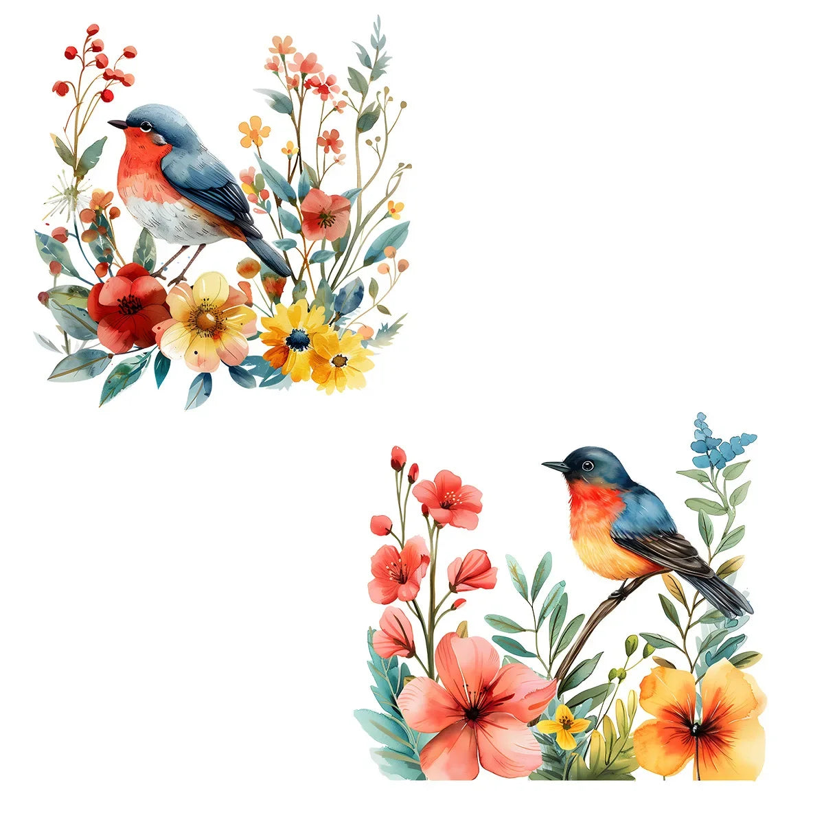 CowLost | 2pcs-diy-bathroom-sticker-bird-flower-design-for-bathroom |5