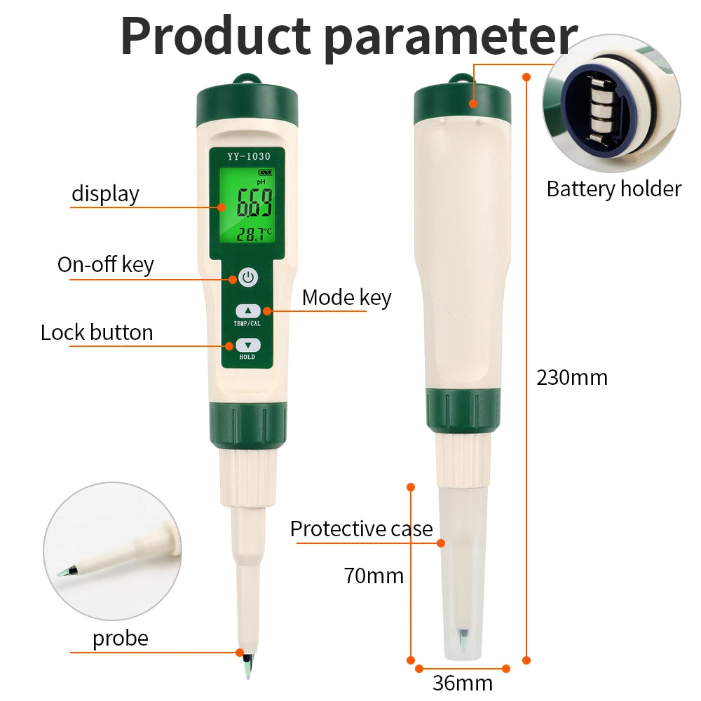 Digital PH Meter with Backlight for Food, Soil, Cosmetic, Cheese, Meat, Fruit, Dough Testing