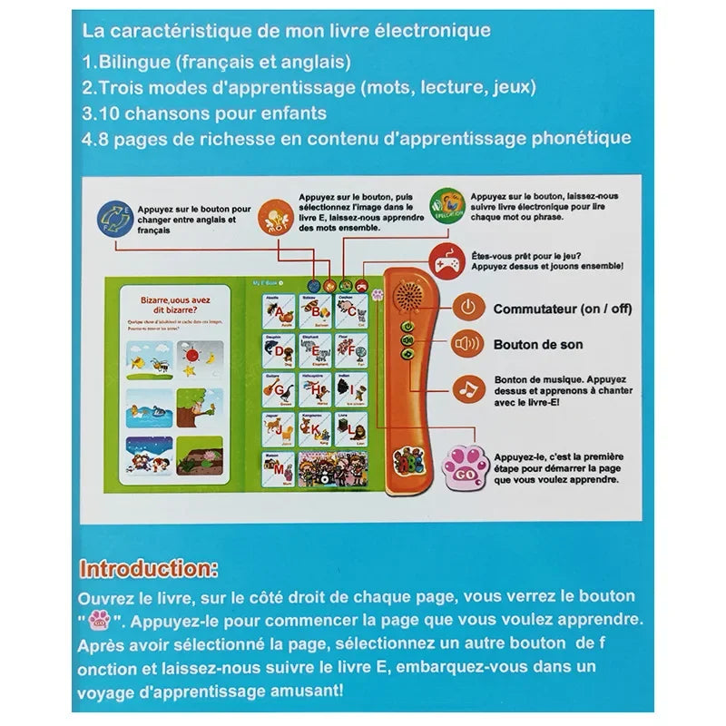 French-English Bilingual Children's Voice Reading Book Early Learning Toy
