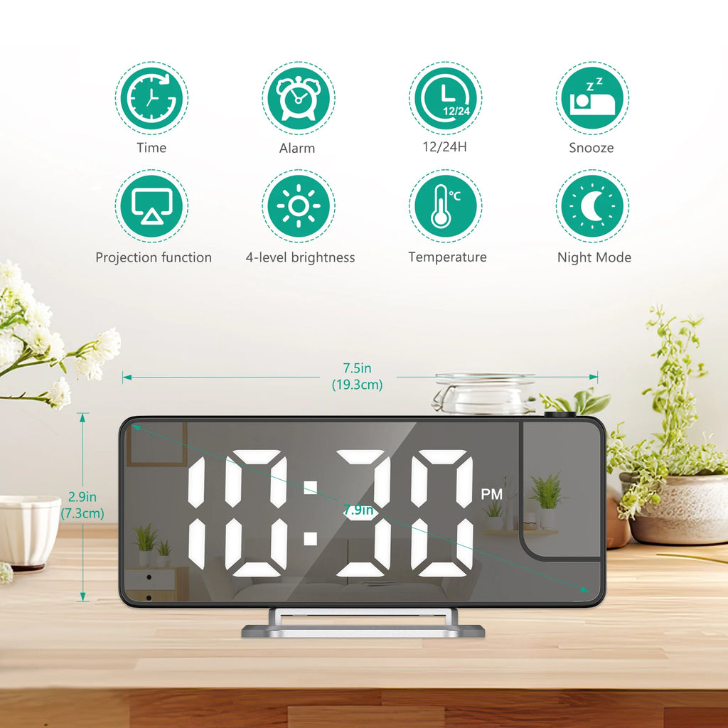 ORIA LED Projection Alarm Clock with Large 7.9" Screen, Date & Temperature Display