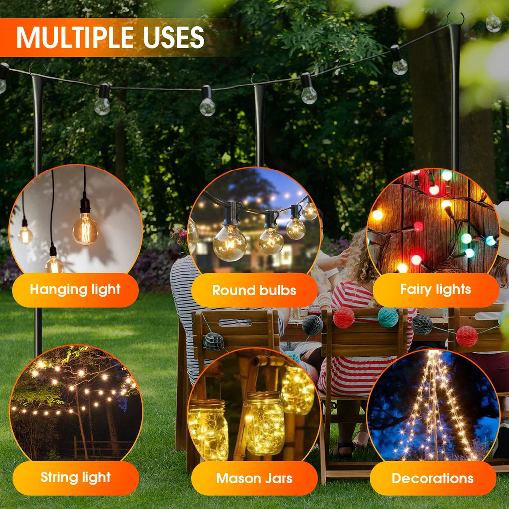 6/4/2 PCS Adjustable Metal String Light Poles with Forks for Outdoor Rustproof Use