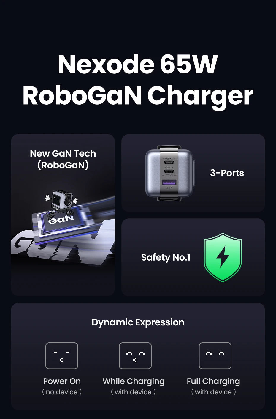 CowLost | ugreen-65w-30w-gan-charger-robot-design-pd3-0-fast-charger |8