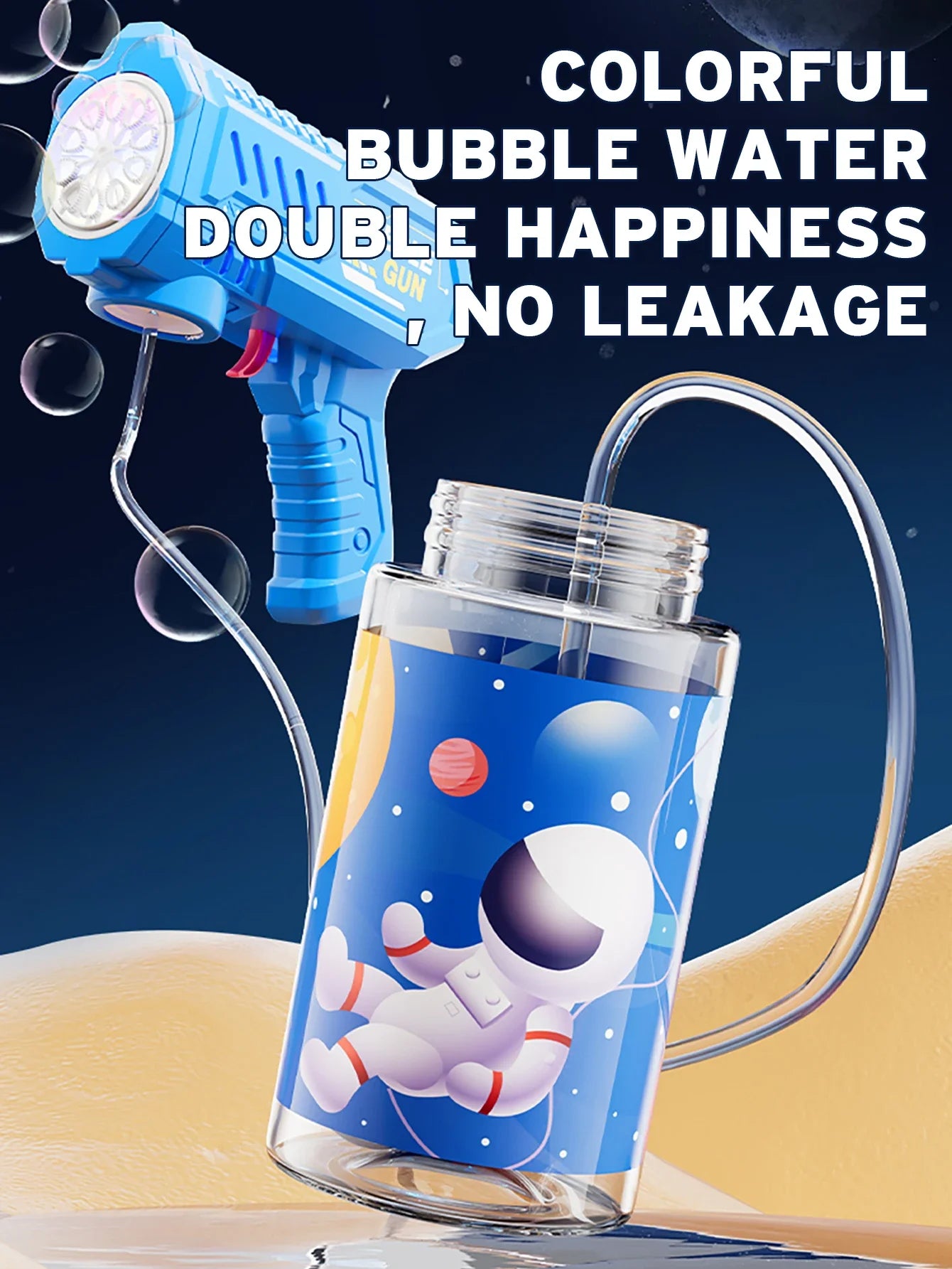 Automatic Bubble Gun Rocket Blower with Bubble Liquid Toy for Kids Outdoor Beach Gifts