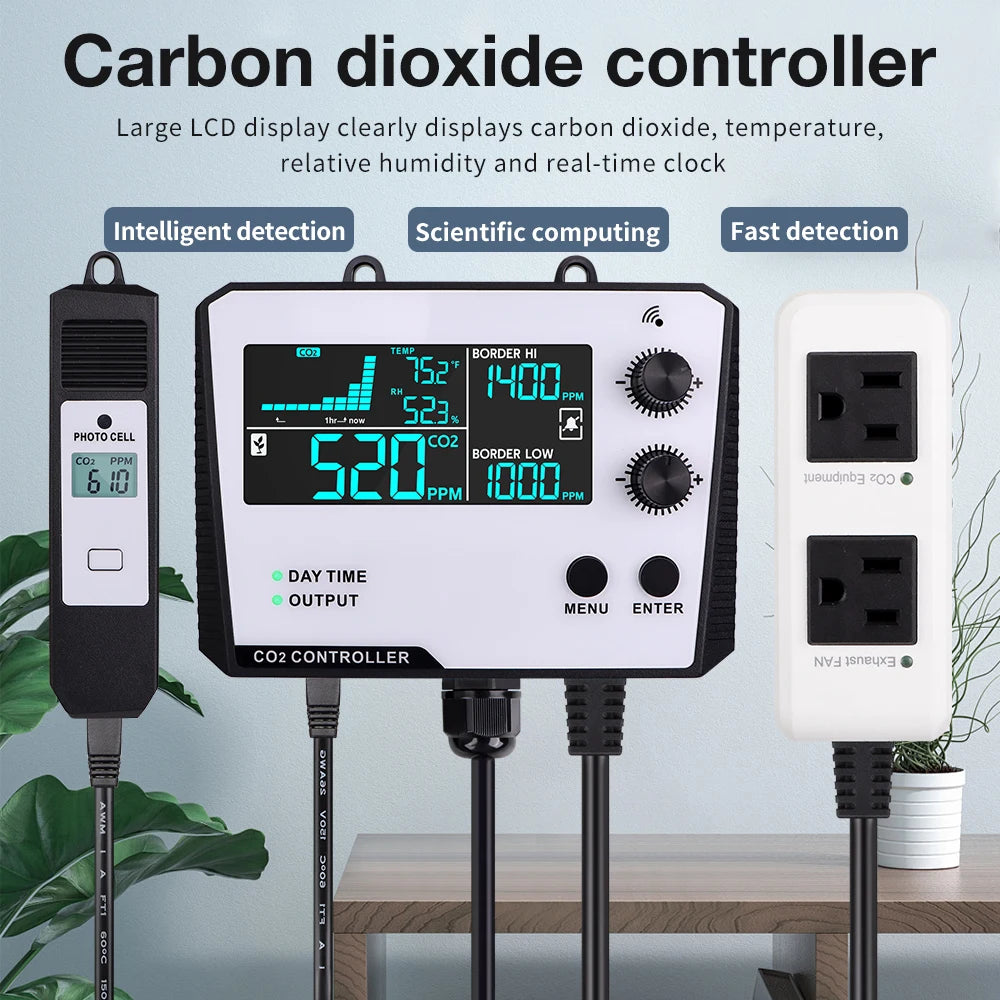JUANJUAN LCD CO2 Controller 0-5000ppm Carbon Dioxide Detector for Greenhouse