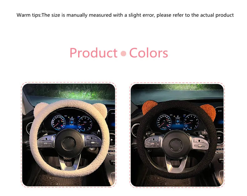 CowLost | winter-warm-soft-plush-cartoon-bear-ear-car-interior-accessories |14