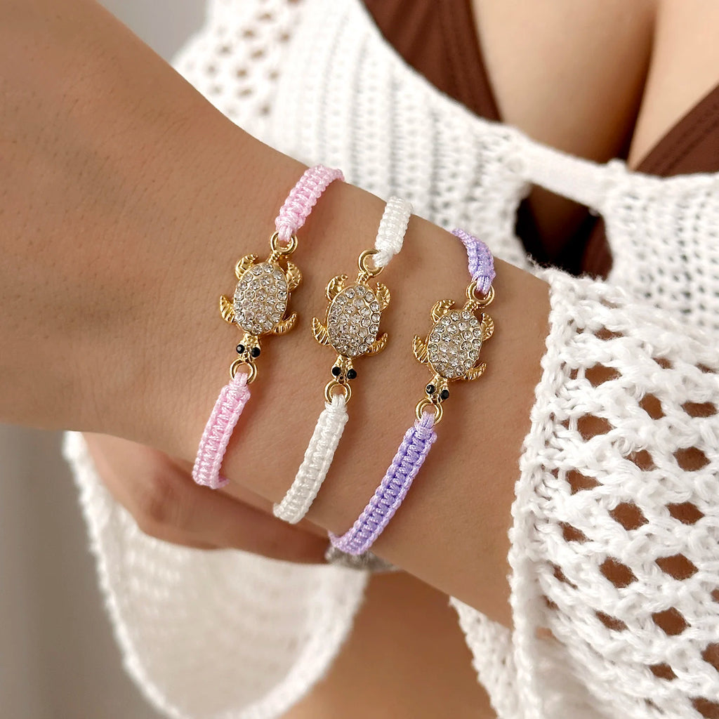 CowLost | boho-bohemian-sea-turtle-woven-bracelet-for-women-full-rhinestone-tortoise-handmade-bangles-beach-party-banquet-charm-jewelry |4