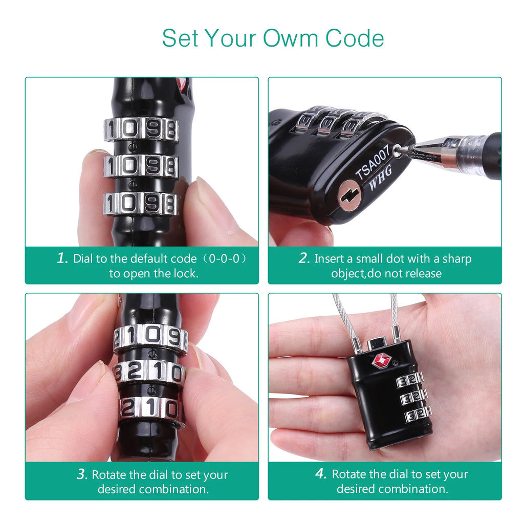 ORIA TSA Approved 3-Digit Combination Luggage Lock with Flexible Cable for Travel Bags