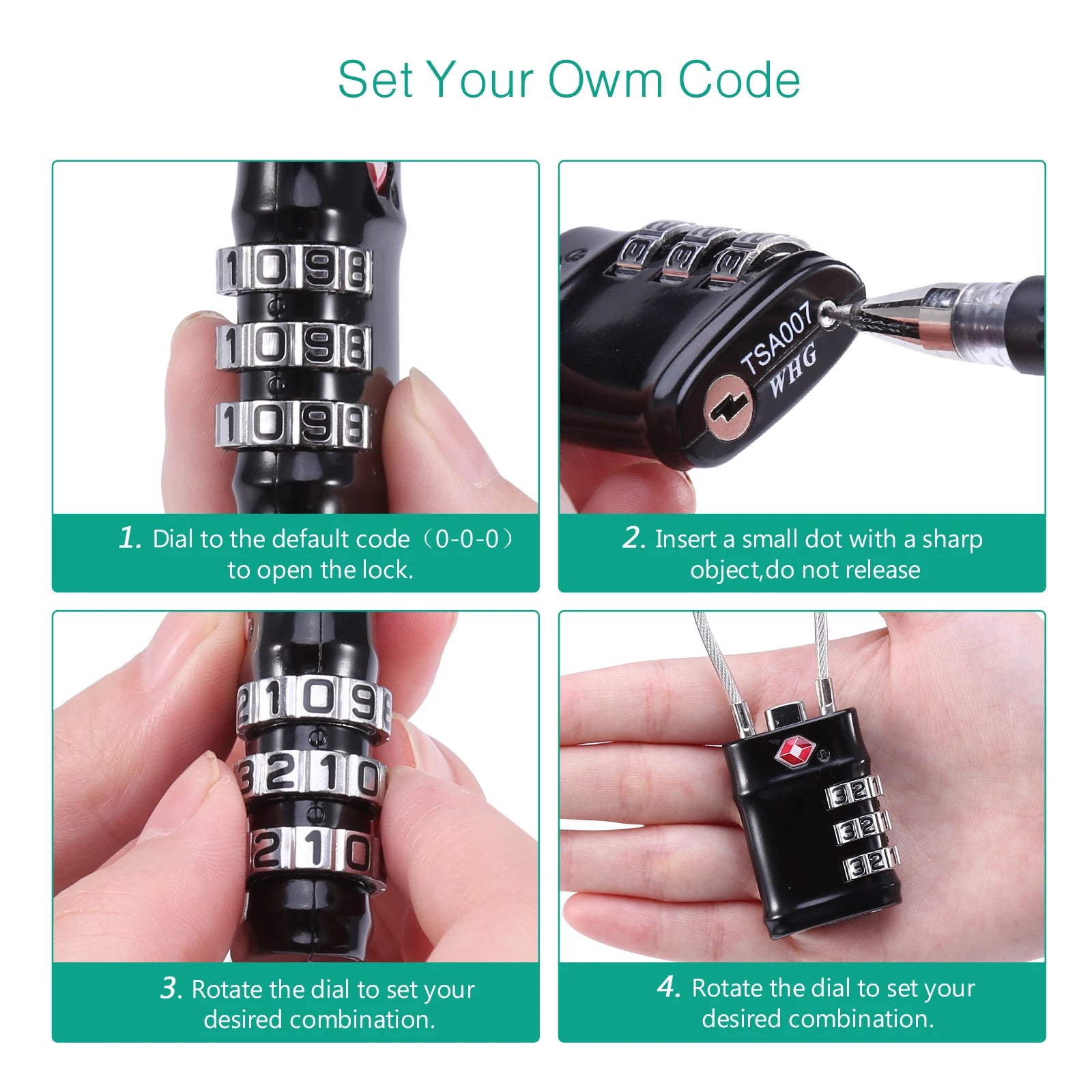 ORIA TSA Approved 3-Digit Combination Luggage Lock with Flexible Cable for Travel Bags