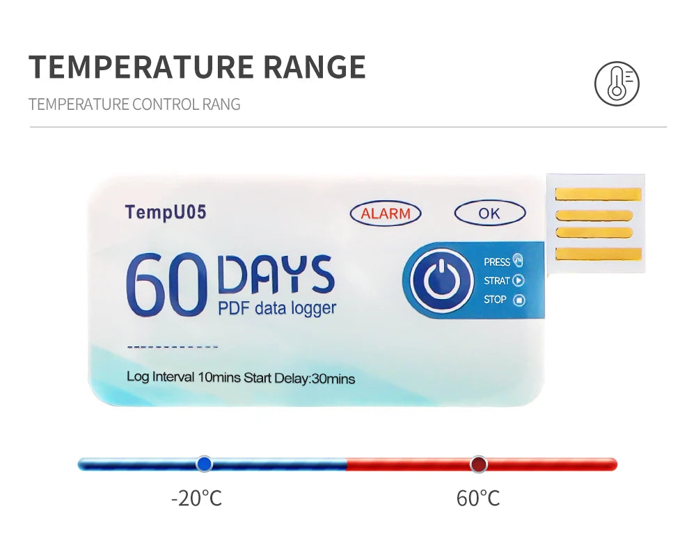 10PCS USB TempU05 Temperature Logger 60/90 Days Disposable PDF Report Cold-Chain Monitor