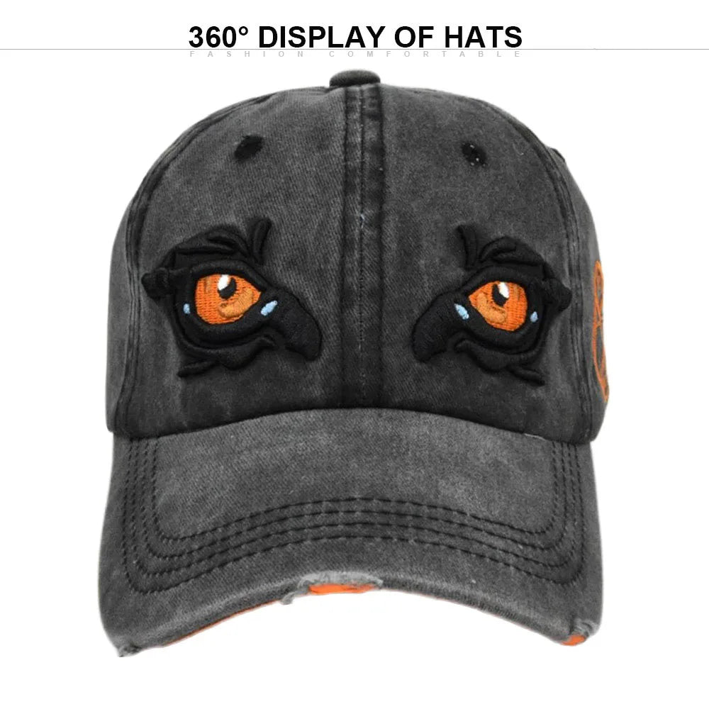 CowLost | washed-cotton-baseball-caps-for-women-men-eagle-eye-embroidery-snapback-hat |11