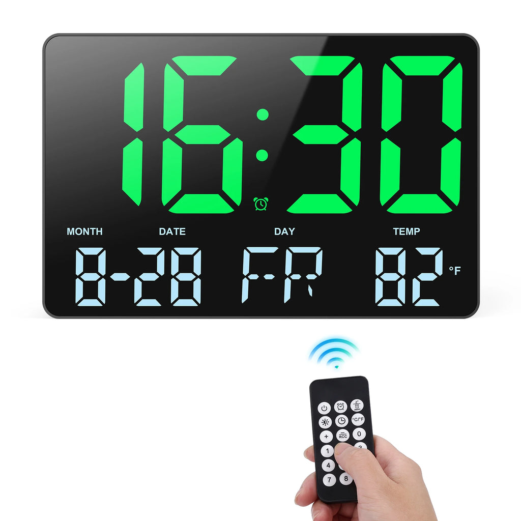 ORIA 11.5" Large USB Powered Digital LED Wall Clock with Calendar, 12/24H Time, Alarm, and Temp Display