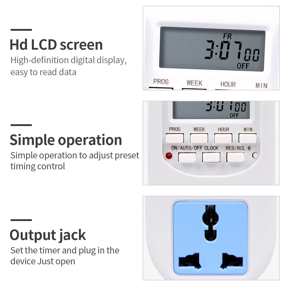 220V JUANJUAN Digital 7-Day Programmable Timer Socket EU Plug Smart Switch