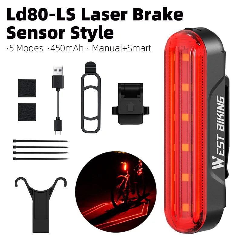 CowLost | west-biking-bike-taillight-laser-brake-sensing-rear-light-ipx5-waterproof-usb-charging-bike-light-mtb-road-bicycle-accessories |28