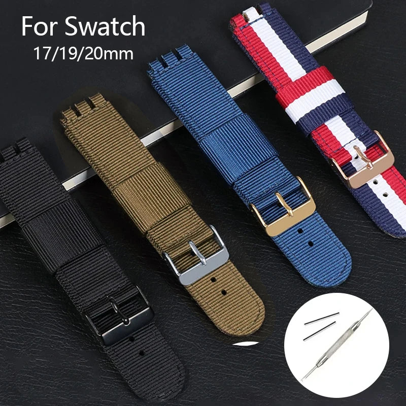 CowLost | product_id-nylon-leather-replacement-wrist-strap-for-swatch-canvas-watchband-17mm-19mm-20mm-unisex |7