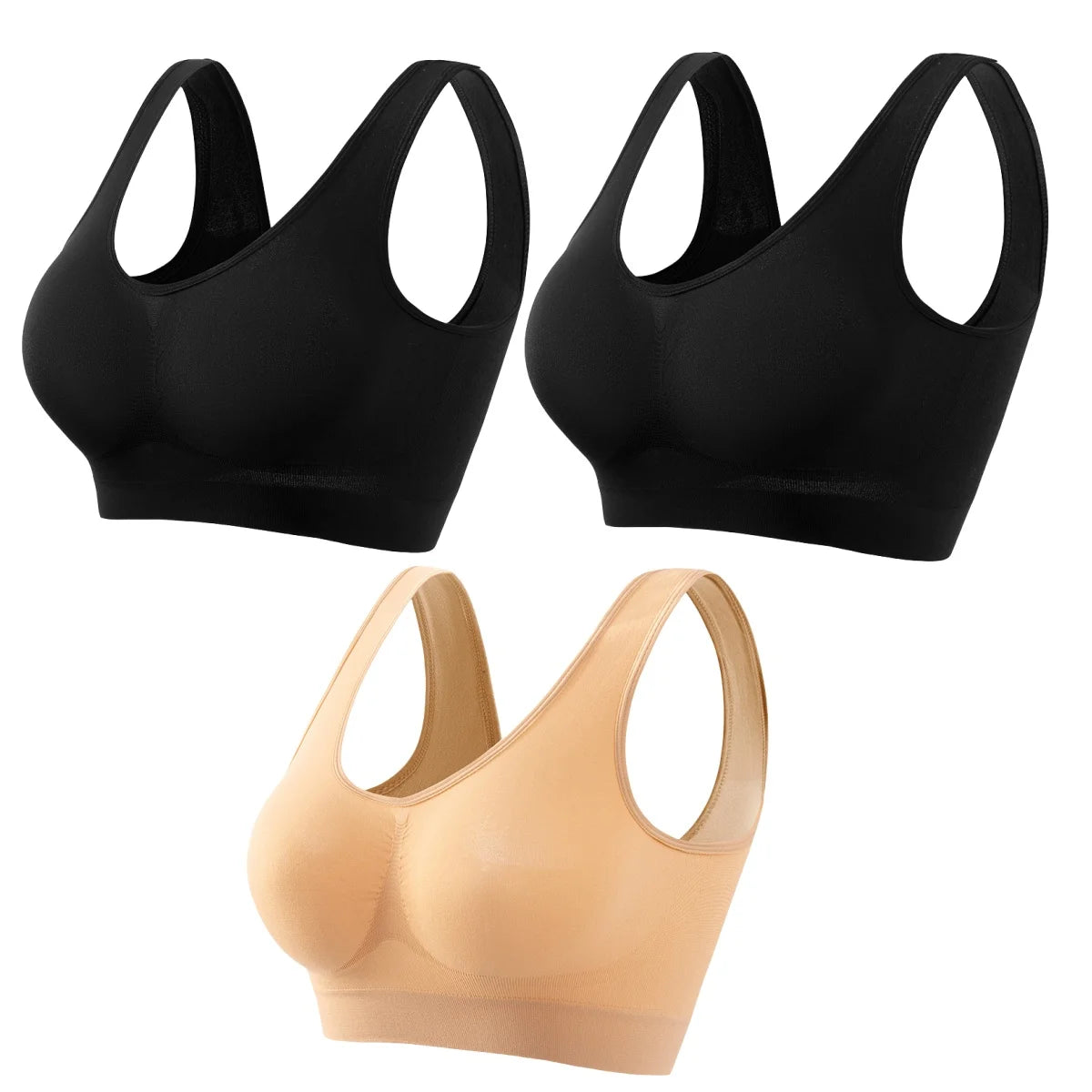 CowLost | product_id-3pcs-seamless-wireless-plus-size-crop-top-bra-set-s-5xl-breathable-sport-brassiere |10