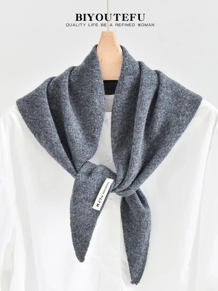 CowLost | australian-wool-knitted-triangle-scarf-shawl-womens-autumn-winter-warm-neck-protection-scarf |25