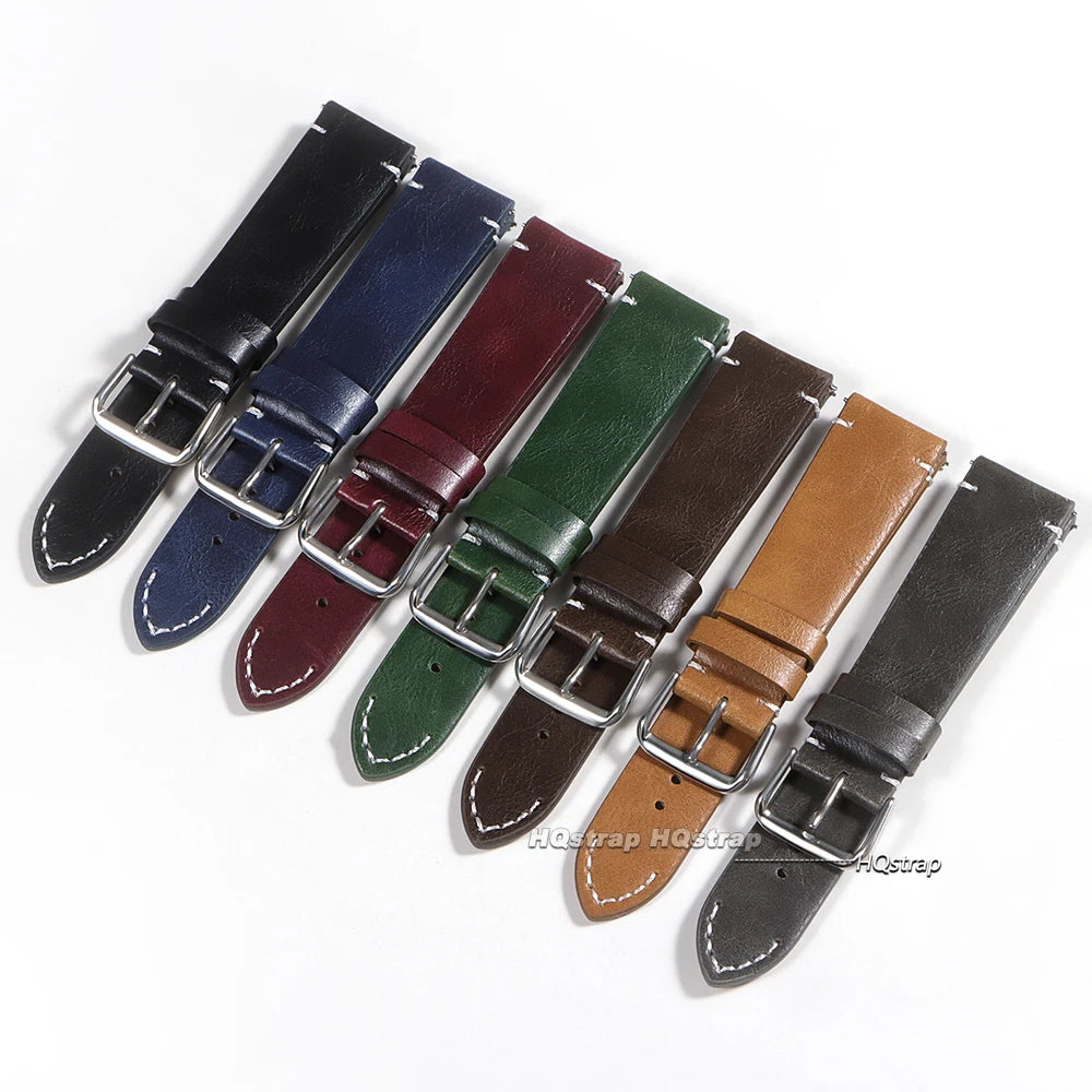 Calfskin Leather Quick Release Watch Band 18-24mm Soft Wrist Strap for Samsung Seiko Smartwatches