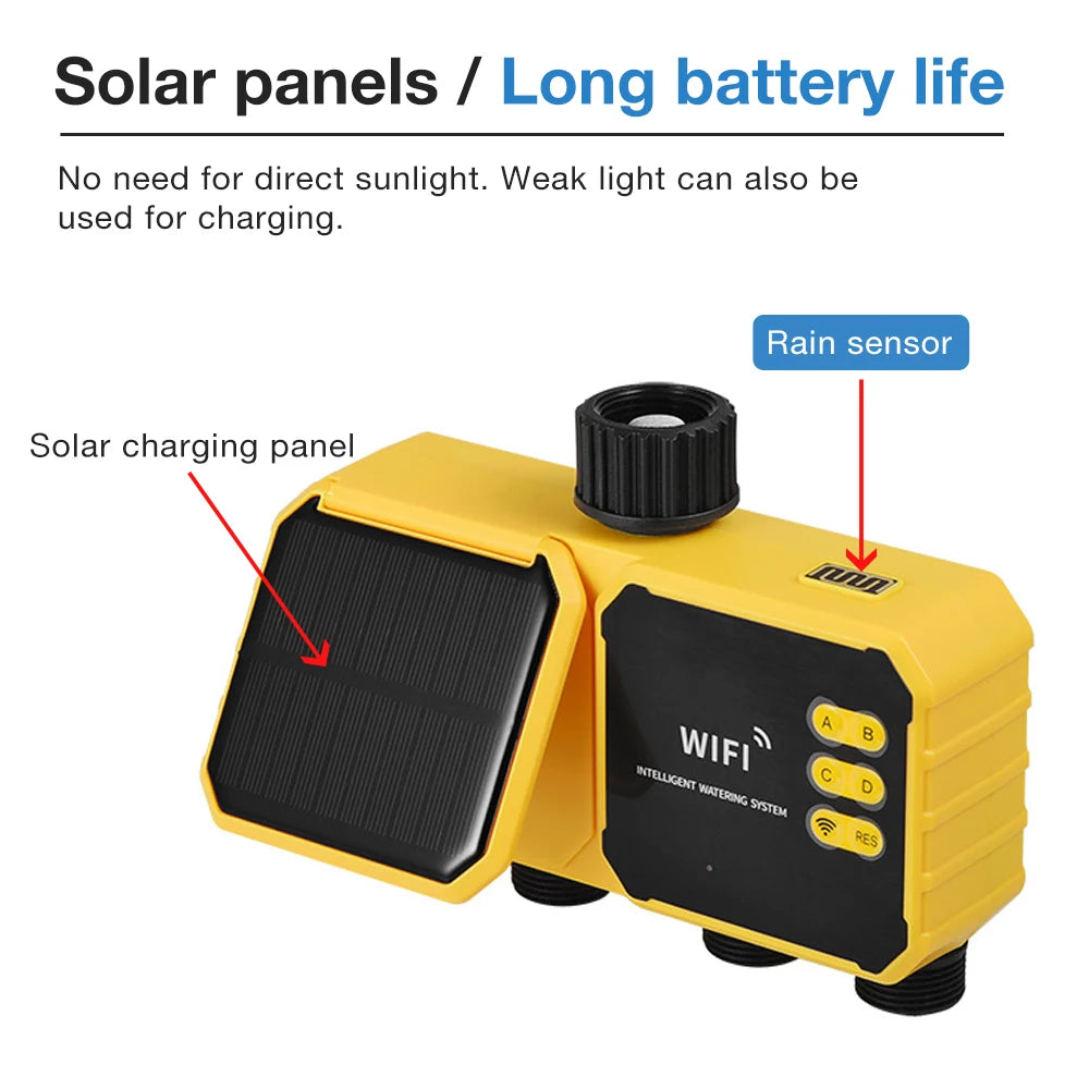 WiFi Solar Irrigation Timer 1/2/4 Outlet Smart Watering Controller for Garden Greenhouse