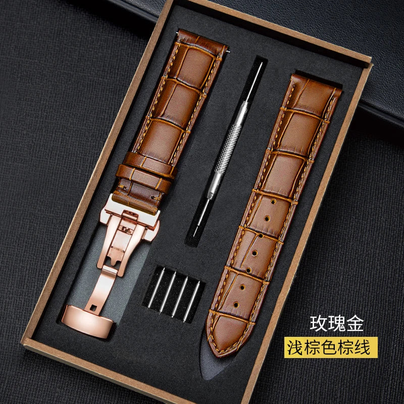 CowLost | product_id-genuine-leather-watchband-18-24mm-replacement-strap-with-wooden-box-and-butterfly-buckle |14