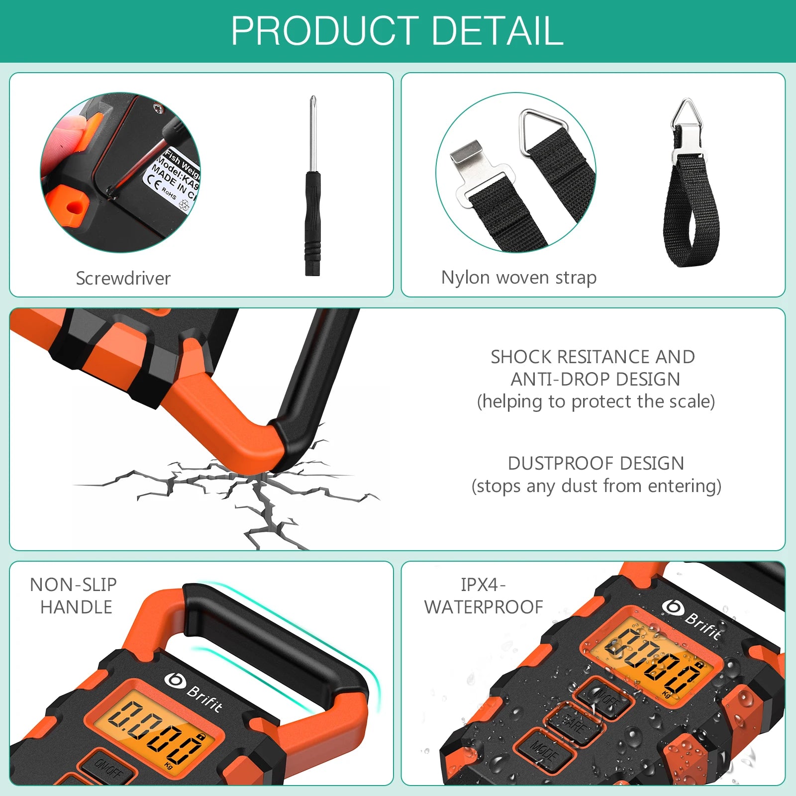 50kg Digital Fishing Scale with Fish Grip Ruler Waterproof Hanging Steelyard Scale for Luggage Travel