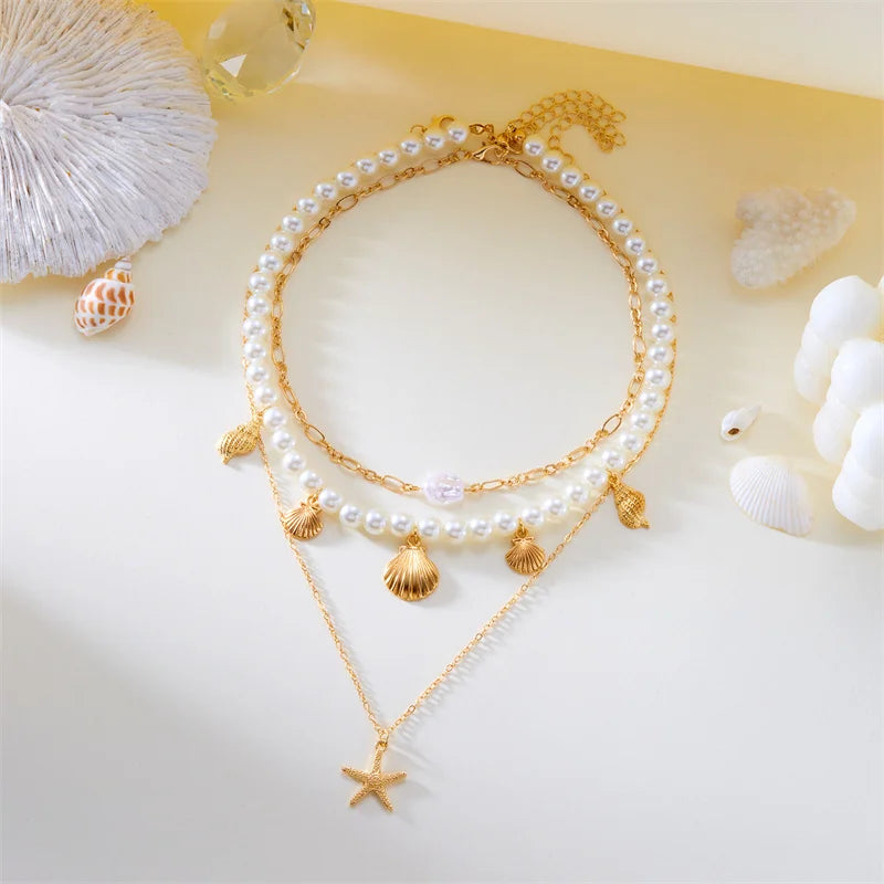 CowLost | mulitlayer-ocean-starfish-shells-pendant-necklace-for-women |5