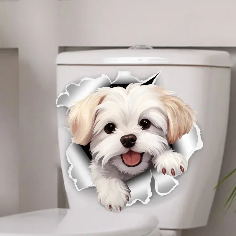 1pc Creative 3D Cracked Animal Dog Toilet Sticker